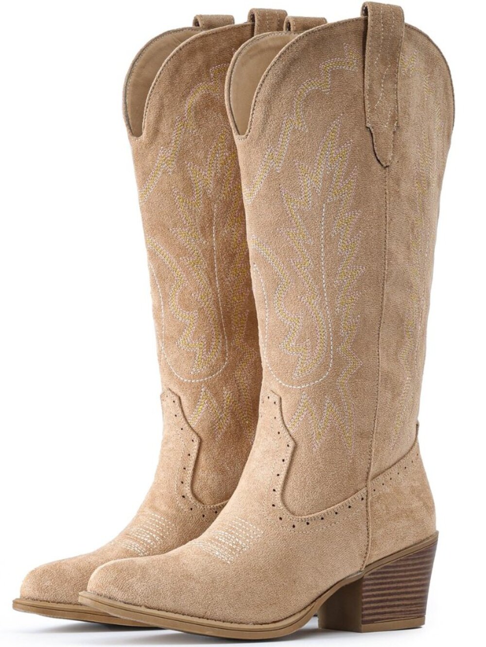 Suede Cowboy Boots For Women Chunky Heel Pointed Toe Cowgirl Boots